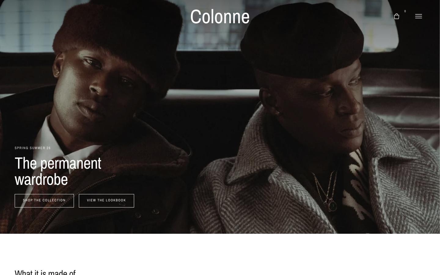 Colonne, home page on a desktop