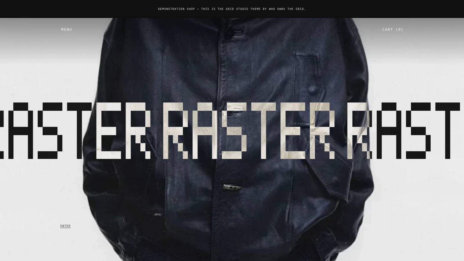 RASTER, a demo store built with GRID STUDIO